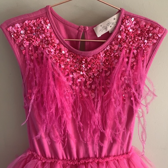 Tutu du Monde pink beaded feather girls party dress sz 4-5 - Picture 2 of 7